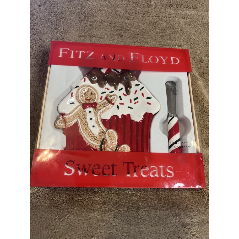 Fitz & Floyd Sweet Treats Christmas Snack Plate & Spreader VTG 2006 NWOT